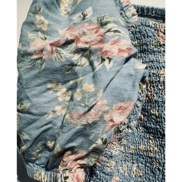 American Eagle Floral Pattern Shirred Crop Top Cotton/Linen Blend Size XL - Picture 6 of 10